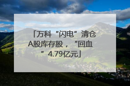 万科“闪电”清仓A股库存股，“回血”4.79亿元