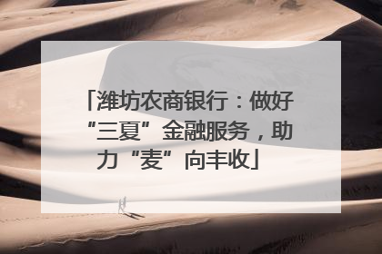 潍坊农商银行：做好“三夏”金融服务，助力“麦”向丰收